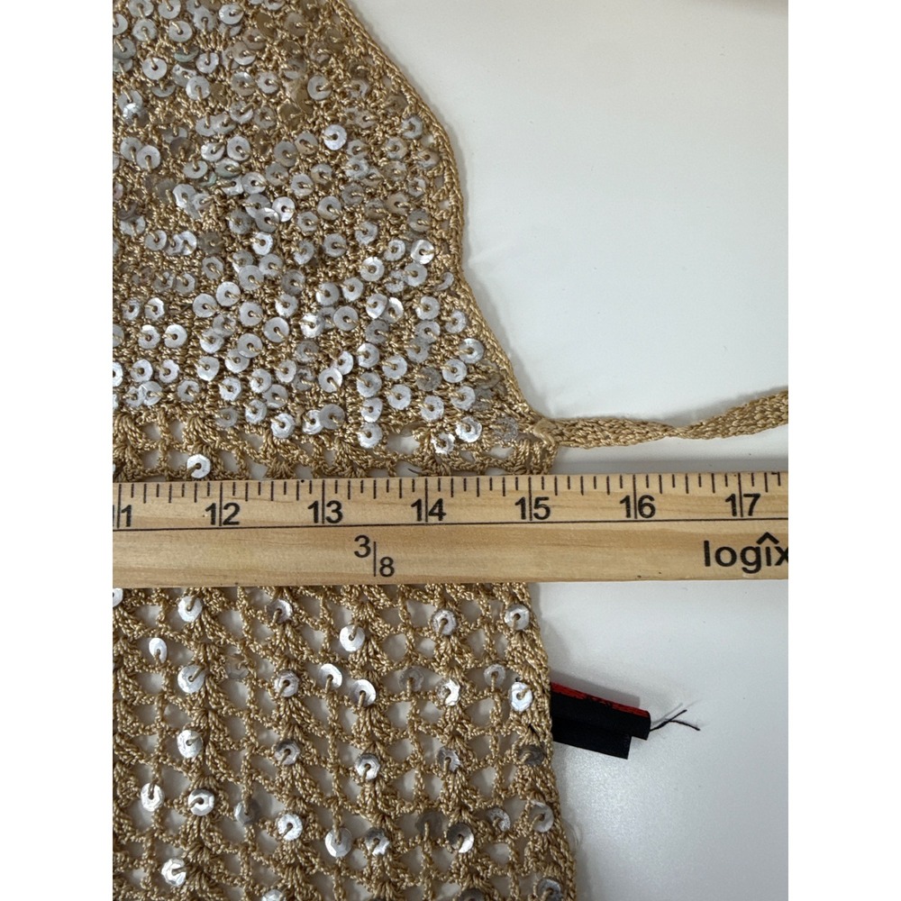 SHE'S Halter Top Women OS Gold Sequin Crochet Knit Festival Boho Mermaidcore Y2K - Picture 7 of 9